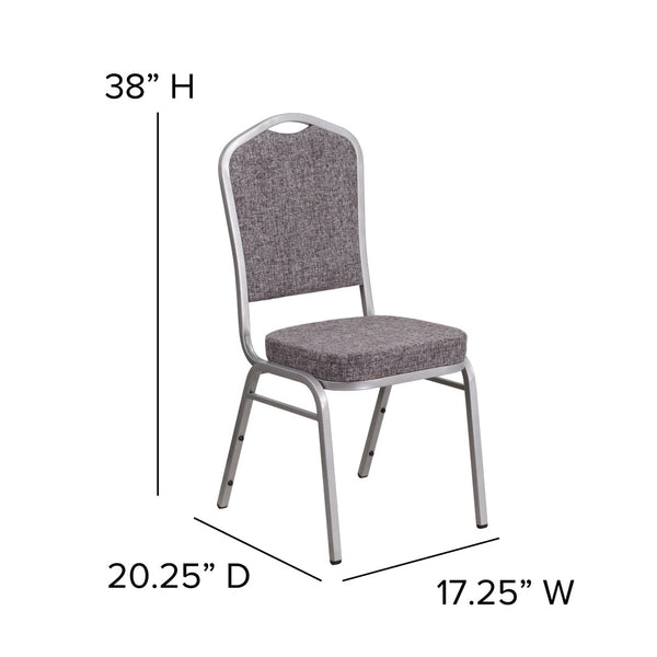 English Elm HERCULES Crown Back Banquet Chair - Elegant Navy Upholstered Seat, Sturdy Gold Frame for Events Herringbone Fabric/Silver Frame FD-C01-S-12-GG