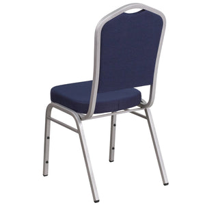 English Elm HERCULES Crown Back Banquet Chair - Elegant Navy Upholstered Seat, Sturdy Gold Frame for Events Navy Fabric/Silver Frame FD-C01-S-2-GG