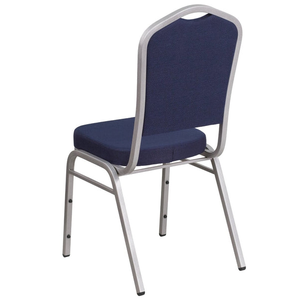 English Elm HERCULES Crown Back Banquet Chair - Elegant Navy Upholstered Seat, Sturdy Gold Frame for Events Navy Fabric/Silver Frame FD-C01-S-2-GG