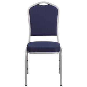 English Elm HERCULES Crown Back Banquet Chair - Elegant Navy Upholstered Seat, Sturdy Gold Frame for Events Navy Fabric/Silver Frame FD-C01-S-2-GG