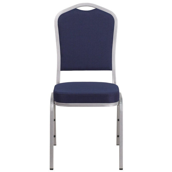 English Elm HERCULES Crown Back Banquet Chair - Elegant Navy Upholstered Seat, Sturdy Gold Frame for Events Navy Fabric/Silver Frame FD-C01-S-2-GG