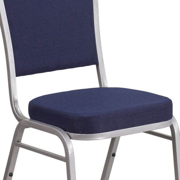 English Elm HERCULES Crown Back Banquet Chair - Elegant Navy Upholstered Seat, Sturdy Gold Frame for Events Navy Fabric/Silver Frame FD-C01-S-2-GG