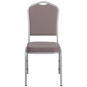 English Elm HERCULES Crown Back Banquet Chair - Elegant Navy Upholstered Seat, Sturdy Gold Frame for Events Gray Dot Fabric/Silver Frame FD-C01-S-6-GG