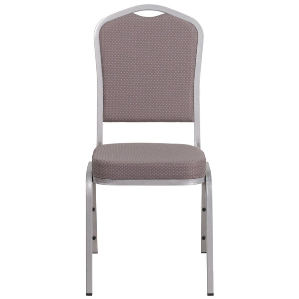 English Elm HERCULES Crown Back Banquet Chair - Elegant Navy Upholstered Seat, Sturdy Gold Frame for Events Gray Dot Fabric/Silver Frame FD-C01-S-6-GG