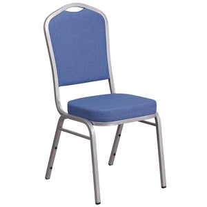 English Elm HERCULES Crown Back Banquet Chair - Elegant Navy Upholstered Seat, Sturdy Gold Frame for Events Blue Fabric/Silver Frame FD-C01-S-7-GG