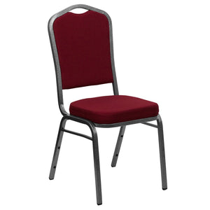 English Elm HERCULES Crown Back Banquet Chair - Elegant Navy Upholstered Seat, Sturdy Gold Frame for Events Burgundy Fabric/Silver Vein Frame FD-C01-SILVERVEIN-3169-GG