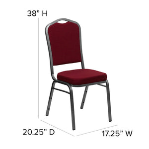 English Elm HERCULES Crown Back Banquet Chair - Elegant Navy Upholstered Seat, Sturdy Gold Frame for Events Burgundy Fabric/Silver Vein Frame FD-C01-SILVERVEIN-3169-GG