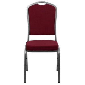 English Elm HERCULES Crown Back Banquet Chair - Elegant Navy Upholstered Seat, Sturdy Gold Frame for Events Burgundy Fabric/Silver Vein Frame FD-C01-SILVERVEIN-3169-GG