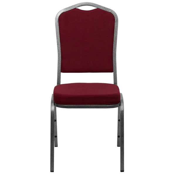 English Elm HERCULES Crown Back Banquet Chair - Elegant Navy Upholstered Seat, Sturdy Gold Frame for Events Burgundy Fabric/Silver Vein Frame FD-C01-SILVERVEIN-3169-GG