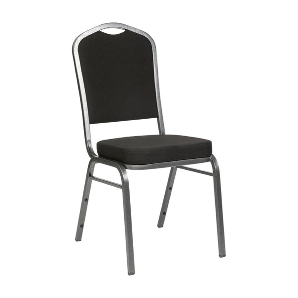 English Elm HERCULES Crown Back Stacking Banquet Chair - Durable, Comfortable Seating for Events & Dining Spaces Black Fabric/Silver Vein Frame FD-C01-SILVERVEIN-BK-BK-GG