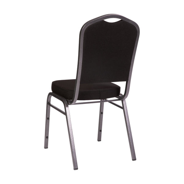 English Elm HERCULES Crown Back Stacking Banquet Chair - Durable, Comfortable Seating for Events & Dining Spaces Black Fabric/Silver Vein Frame FD-C01-SILVERVEIN-BK-BK-GG