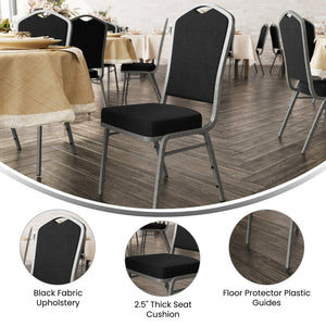 English Elm HERCULES Crown Back Stacking Banquet Chair - Durable, Comfortable Seating for Events & Dining Spaces Black Fabric/Silver Vein Frame FD-C01-SILVERVEIN-BK-BK-GG