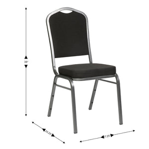 English Elm HERCULES Crown Back Stacking Banquet Chair - Durable, Comfortable Seating for Events & Dining Spaces Black Fabric/Silver Vein Frame FD-C01-SILVERVEIN-BK-BK-GG