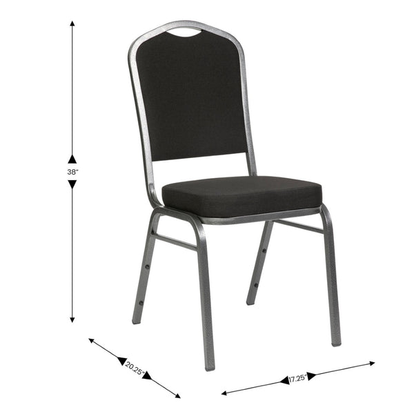 English Elm HERCULES Crown Back Stacking Banquet Chair - Durable, Comfortable Seating for Events & Dining Spaces Black Fabric/Silver Vein Frame FD-C01-SILVERVEIN-BK-BK-GG