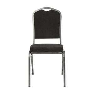 English Elm HERCULES Crown Back Stacking Banquet Chair - Durable, Comfortable Seating for Events & Dining Spaces Black Fabric/Silver Vein Frame FD-C01-SILVERVEIN-BK-BK-GG