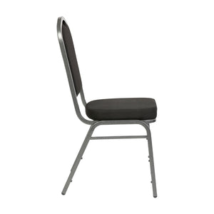 English Elm HERCULES Crown Back Stacking Banquet Chair - Durable, Comfortable Seating for Events & Dining Spaces Black Fabric/Silver Vein Frame FD-C01-SILVERVEIN-BK-BK-GG