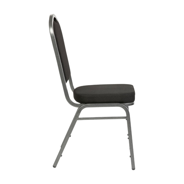 English Elm HERCULES Crown Back Stacking Banquet Chair - Durable, Comfortable Seating for Events & Dining Spaces Black Fabric/Silver Vein Frame FD-C01-SILVERVEIN-BK-BK-GG