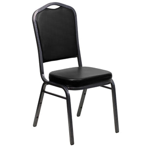 English Elm HERCULES Crown Back Banquet Chair - Elegant Navy Upholstered Seat, Sturdy Gold Frame for Events Black Vinyl/Silver Vein Frame FD-C01-SILVERVEIN-BK-VY-GG
