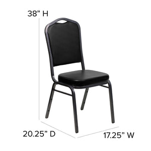 English Elm HERCULES Crown Back Banquet Chair - Elegant Navy Upholstered Seat, Sturdy Gold Frame for Events Black Vinyl/Silver Vein Frame FD-C01-SILVERVEIN-BK-VY-GG