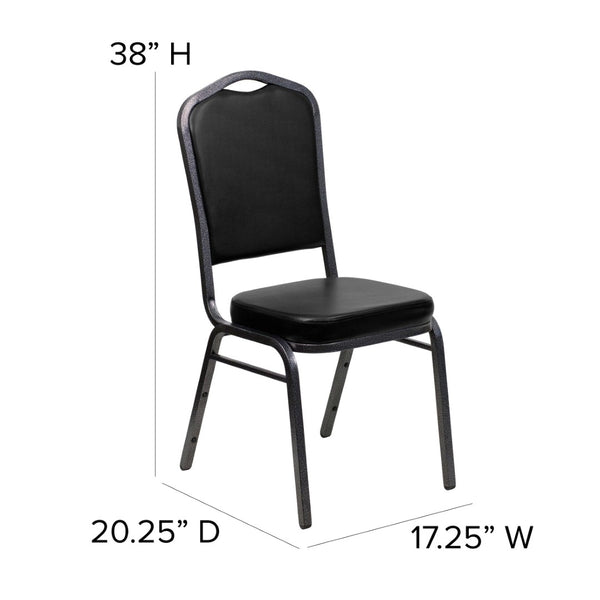 English Elm HERCULES Crown Back Banquet Chair - Elegant Navy Upholstered Seat, Sturdy Gold Frame for Events Black Vinyl/Silver Vein Frame FD-C01-SILVERVEIN-BK-VY-GG