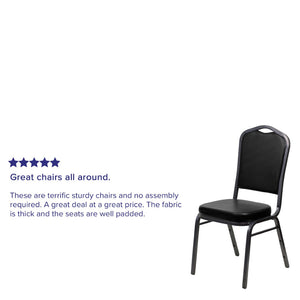 English Elm HERCULES Crown Back Banquet Chair - Elegant Navy Upholstered Seat, Sturdy Gold Frame for Events Black Vinyl/Silver Vein Frame FD-C01-SILVERVEIN-BK-VY-GG