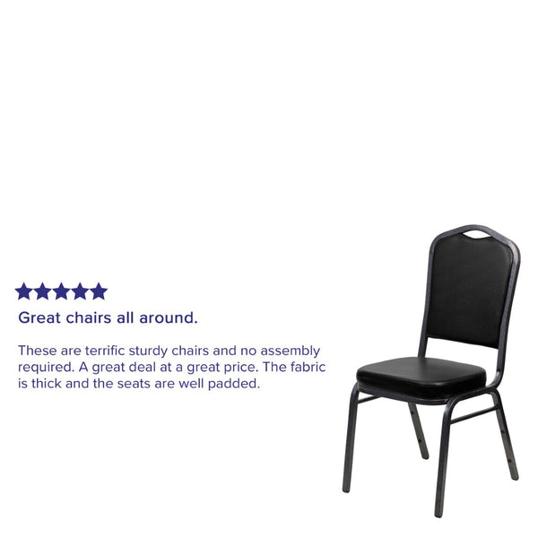 English Elm HERCULES Crown Back Banquet Chair - Elegant Navy Upholstered Seat, Sturdy Gold Frame for Events Black Vinyl/Silver Vein Frame FD-C01-SILVERVEIN-BK-VY-GG