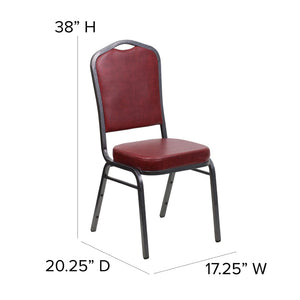 English Elm HERCULES Crown Back Banquet Chair - Elegant Navy Upholstered Seat, Sturdy Gold Frame for Events Burgundy Vinyl/Silver Vein Frame FD-C01-SILVERVEIN-BURG-VY-GG