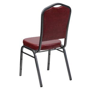 English Elm HERCULES Crown Back Banquet Chair - Elegant Navy Upholstered Seat, Sturdy Gold Frame for Events Burgundy Vinyl/Silver Vein Frame FD-C01-SILVERVEIN-BURG-VY-GG
