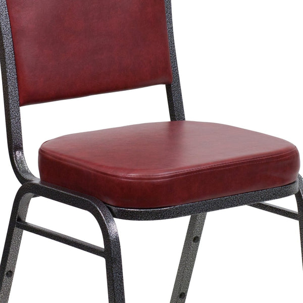 English Elm HERCULES Crown Back Banquet Chair - Elegant Navy Upholstered Seat, Sturdy Gold Frame for Events Burgundy Vinyl/Silver Vein Frame FD-C01-SILVERVEIN-BURG-VY-GG