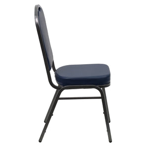 English Elm HERCULES Crown Back Banquet Chair - Elegant Navy Upholstered Seat, Sturdy Gold Frame for Events Navy Vinyl/Silver Vein Frame FD-C01-SILVERVEIN-NY-VY-GG