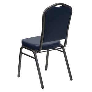 English Elm HERCULES Crown Back Banquet Chair - Elegant Navy Upholstered Seat, Sturdy Gold Frame for Events Navy Vinyl/Silver Vein Frame FD-C01-SILVERVEIN-NY-VY-GG