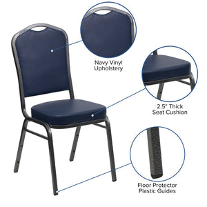English Elm HERCULES Crown Back Banquet Chair - Elegant Navy Upholstered Seat, Sturdy Gold Frame for Events Navy Vinyl/Silver Vein Frame FD-C01-SILVERVEIN-NY-VY-GG