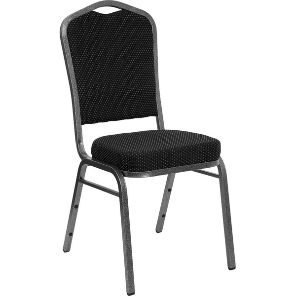 English Elm HERCULES Crown Back Banquet Chair - Elegant Navy Upholstered Seat, Sturdy Gold Frame for Events Black Dot Patterned Fabric/Silver Vein Frame FD-C01-SILVERVEIN-S076-GG