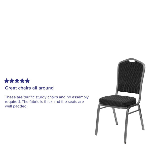 English Elm HERCULES Crown Back Banquet Chair - Elegant Navy Upholstered Seat, Sturdy Gold Frame for Events Black Dot Patterned Fabric/Silver Vein Frame FD-C01-SILVERVEIN-S076-GG