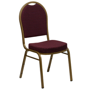 English Elm HERCULES Elegant Dome Back Stacking Banquet Chair for Events - Durable & Comfortable Seating Solution Burgundy Patterned Fabric/Gold Frame FD-C03-ALLGOLD-EFE1679-GG