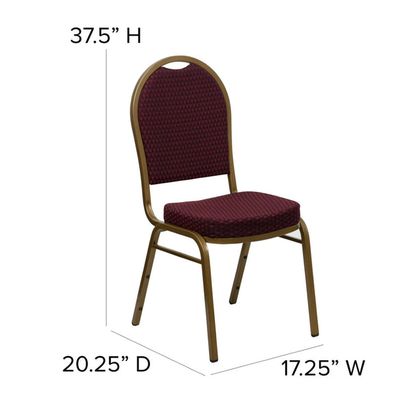 English Elm HERCULES Elegant Dome Back Stacking Banquet Chair for Events - Durable & Comfortable Seating Solution Burgundy Patterned Fabric/Gold Frame FD-C03-ALLGOLD-EFE1679-GG