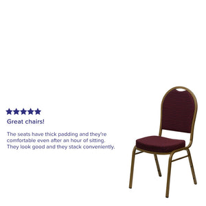 English Elm HERCULES Elegant Dome Back Stacking Banquet Chair for Events - Durable & Comfortable Seating Solution Burgundy Patterned Fabric/Gold Frame FD-C03-ALLGOLD-EFE1679-GG