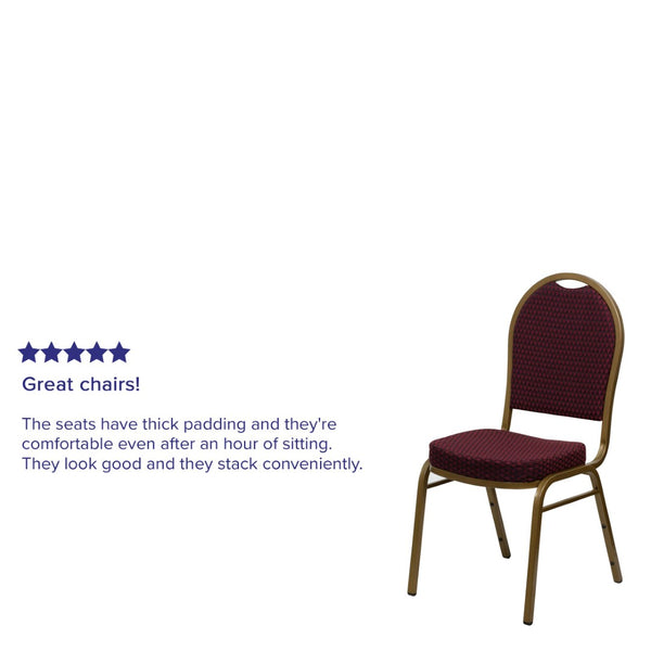English Elm HERCULES Elegant Dome Back Stacking Banquet Chair for Events - Durable & Comfortable Seating Solution Burgundy Patterned Fabric/Gold Frame FD-C03-ALLGOLD-EFE1679-GG