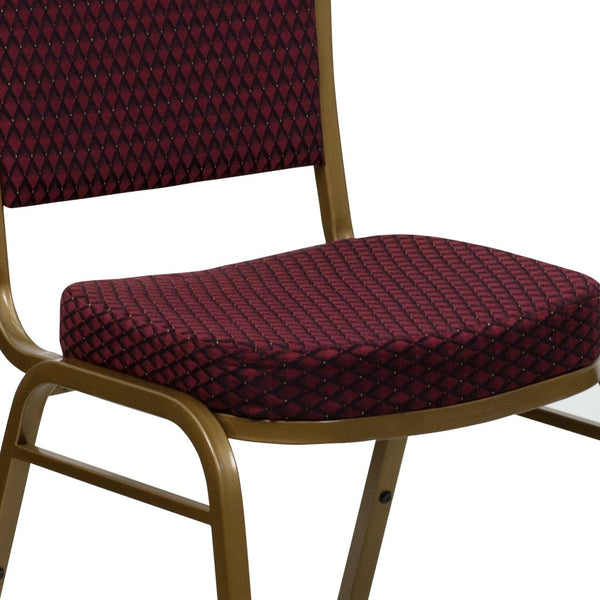 English Elm HERCULES Elegant Dome Back Stacking Banquet Chair for Events - Durable & Comfortable Seating Solution Burgundy Patterned Fabric/Gold Frame FD-C03-ALLGOLD-EFE1679-GG