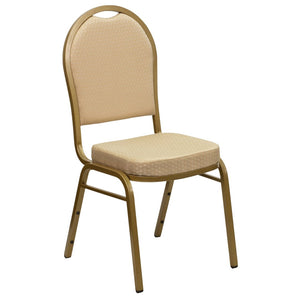 English Elm HERCULES Elegant Dome Back Stacking Banquet Chair for Events - Durable & Comfortable Seating Solution Beige Patterned Fabric/Gold Frame FD-C03-ALLGOLD-H20124E-GG