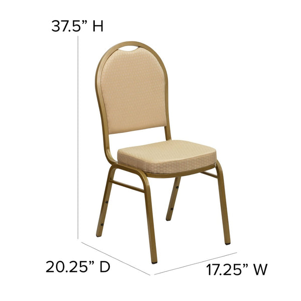 English Elm HERCULES Elegant Dome Back Stacking Banquet Chair for Events - Durable & Comfortable Seating Solution Beige Patterned Fabric/Gold Frame FD-C03-ALLGOLD-H20124E-GG