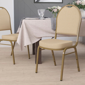 English Elm HERCULES Elegant Dome Back Stacking Banquet Chair for Events - Durable & Comfortable Seating Solution Beige Patterned Fabric/Gold Frame FD-C03-ALLGOLD-H20124E-GG