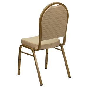 English Elm HERCULES Elegant Dome Back Stacking Banquet Chair for Events - Durable & Comfortable Seating Solution Beige Patterned Fabric/Gold Frame FD-C03-ALLGOLD-H20124E-GG