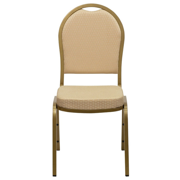 English Elm HERCULES Elegant Dome Back Stacking Banquet Chair for Events - Durable & Comfortable Seating Solution Beige Patterned Fabric/Gold Frame FD-C03-ALLGOLD-H20124E-GG