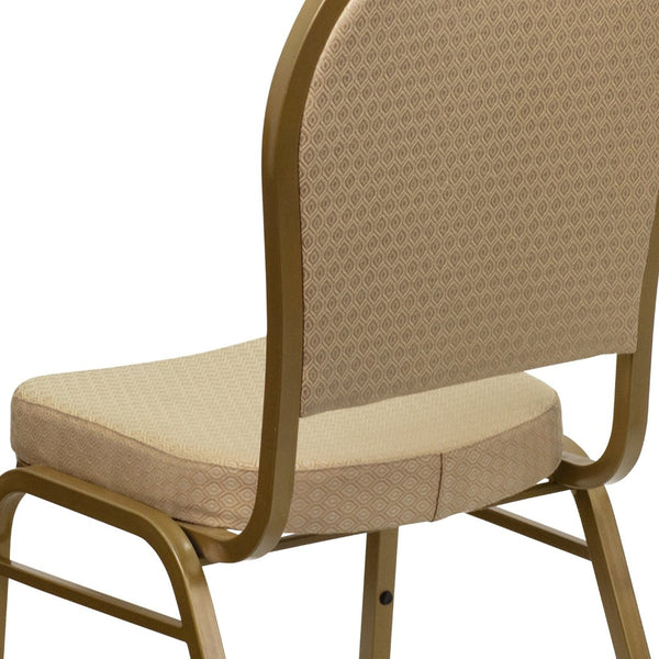 English Elm HERCULES Elegant Dome Back Stacking Banquet Chair for Events - Durable & Comfortable Seating Solution Beige Patterned Fabric/Gold Frame FD-C03-ALLGOLD-H20124E-GG