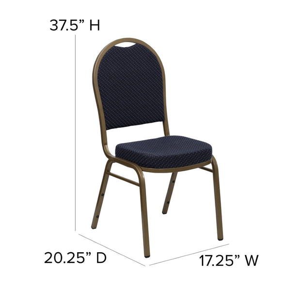 English Elm HERCULES Elegant Dome Back Stacking Banquet Chair for Events - Durable & Comfortable Seating Solution Navy Patterned Fabric/Gold Frame FD-C03-ALLGOLD-H203774-GG
