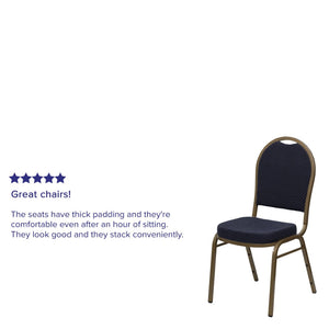 English Elm HERCULES Elegant Dome Back Stacking Banquet Chair for Events - Durable & Comfortable Seating Solution Navy Patterned Fabric/Gold Frame FD-C03-ALLGOLD-H203774-GG