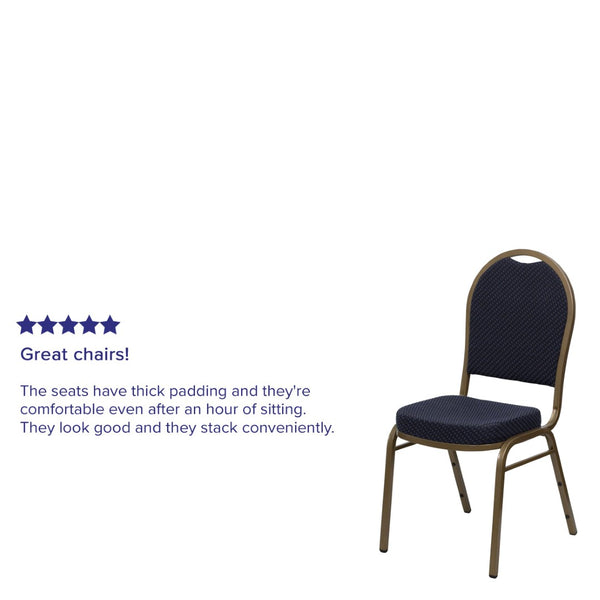 English Elm HERCULES Elegant Dome Back Stacking Banquet Chair for Events - Durable & Comfortable Seating Solution Navy Patterned Fabric/Gold Frame FD-C03-ALLGOLD-H203774-GG