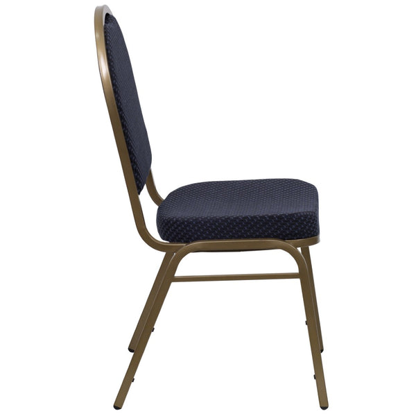 English Elm HERCULES Elegant Dome Back Stacking Banquet Chair for Events - Durable & Comfortable Seating Solution Navy Patterned Fabric/Gold Frame FD-C03-ALLGOLD-H203774-GG
