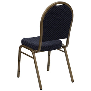 English Elm HERCULES Elegant Dome Back Stacking Banquet Chair for Events - Durable & Comfortable Seating Solution Navy Patterned Fabric/Gold Frame FD-C03-ALLGOLD-H203774-GG